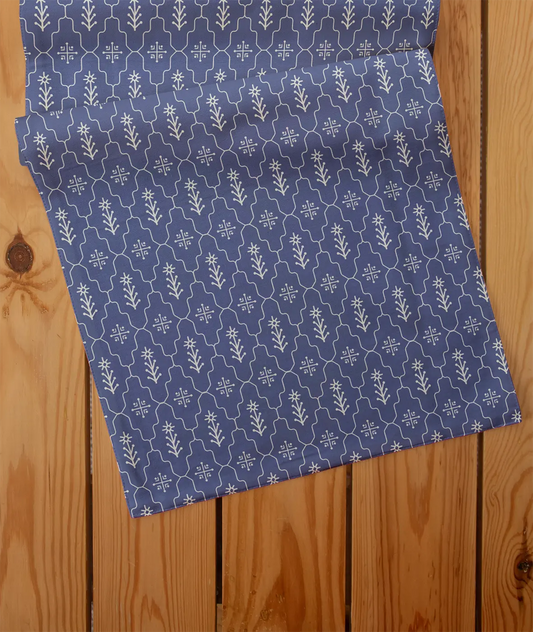 Meadows 100% cotton geomtric table runner for 4 seater or 6 seater dining - Indigo