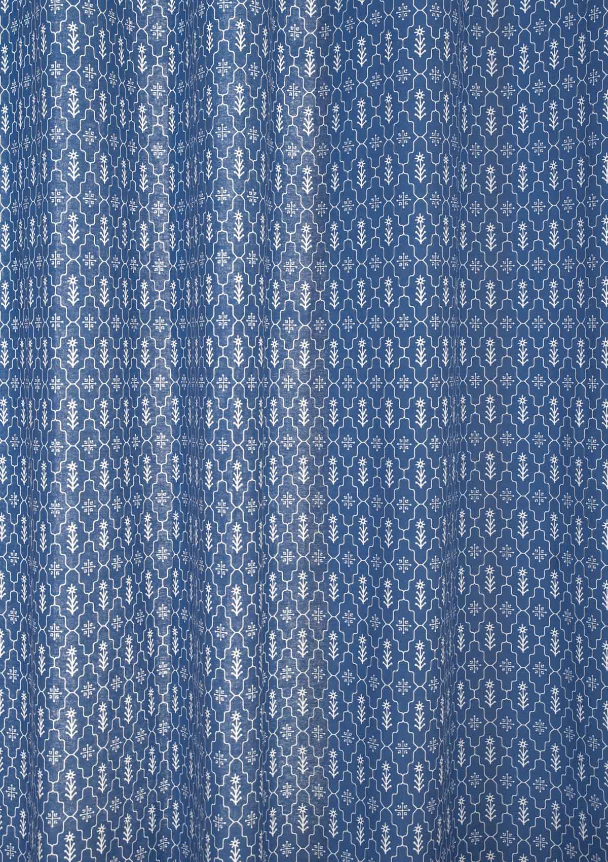 Meadows 100% cotton geometric curtain for bed room - Room darkening - Indigo - Single - Single Piece