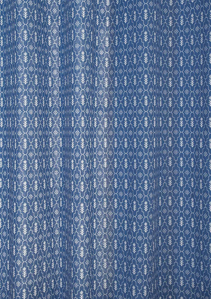 Meadows 100% cotton geometric curtain for bed room - Room darkening - Indigo - Single - Single Piece