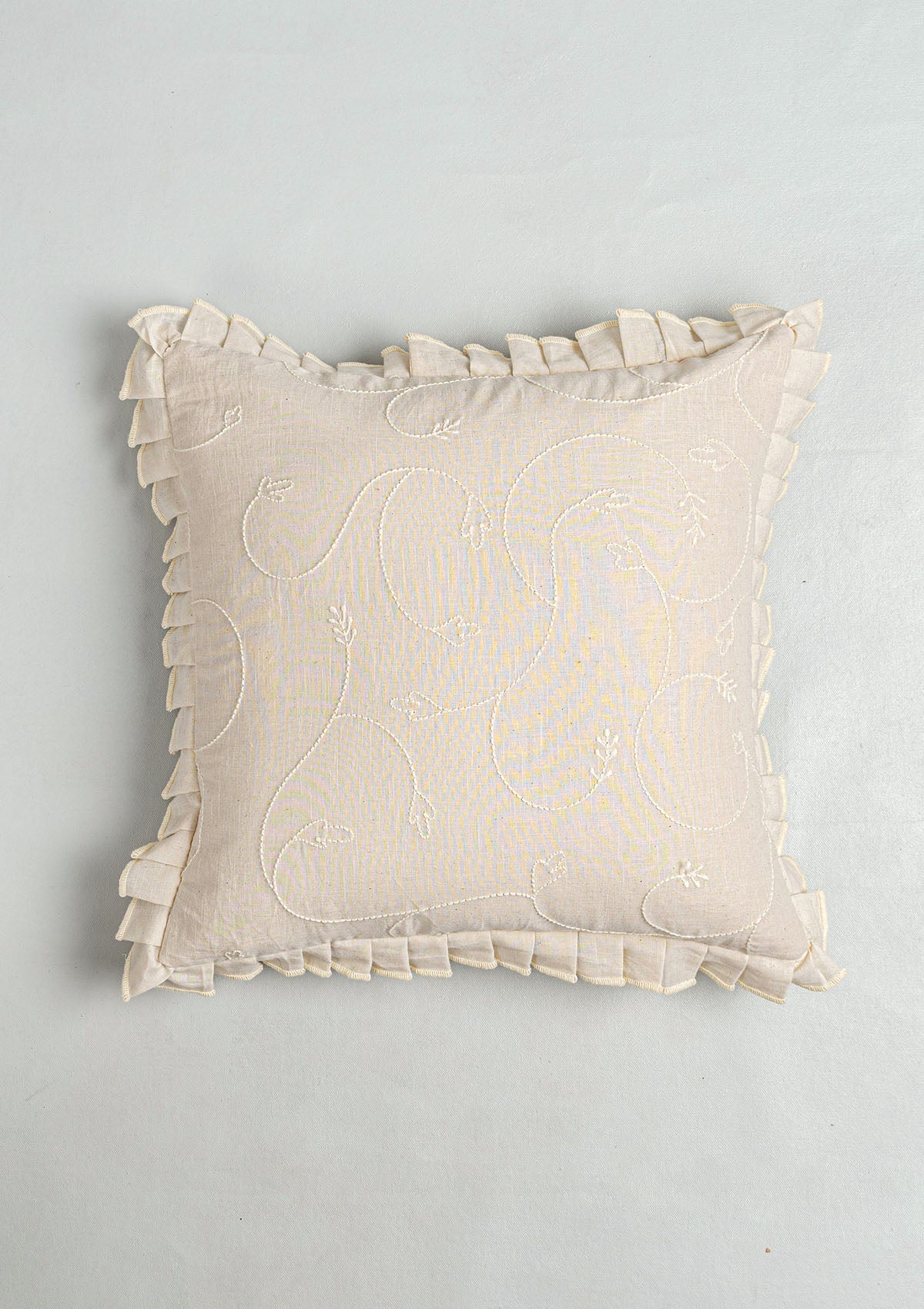 Medley Embroidered minimal design 100% Cotton Cushion Cover for Sofa - Cream