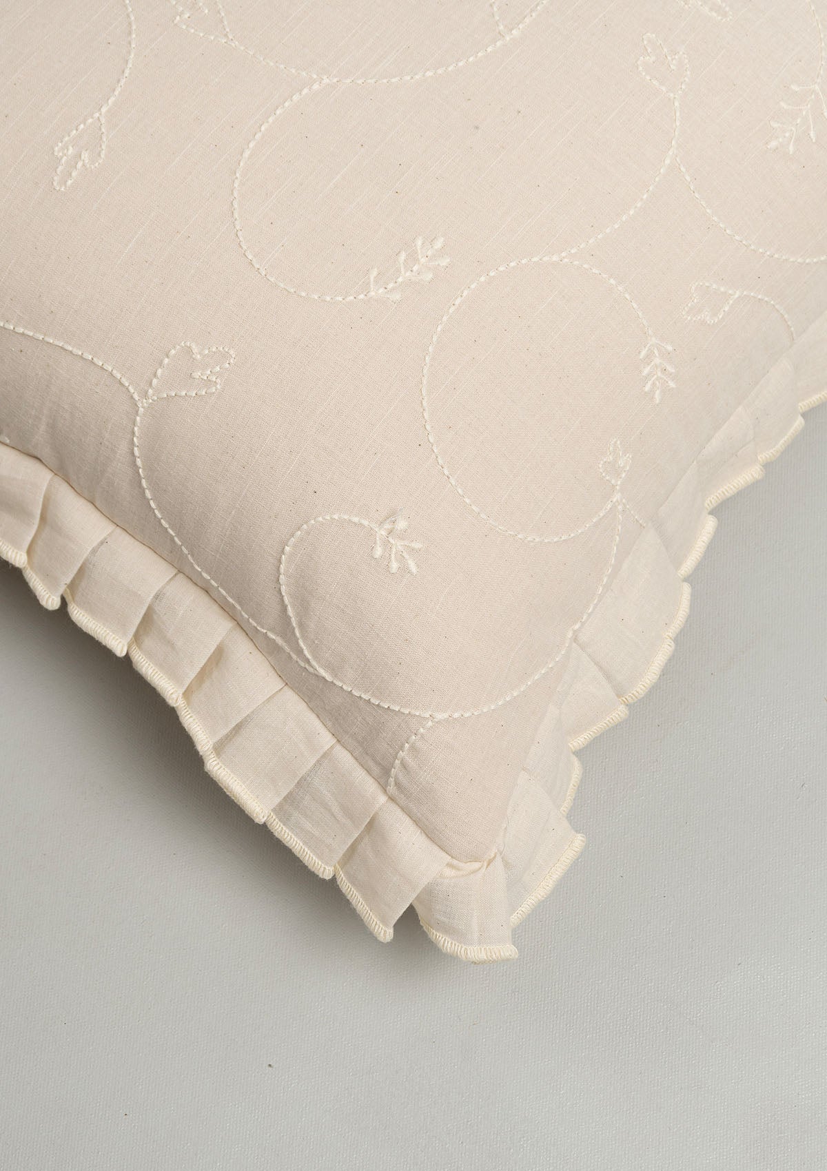 Medley Embroidered minimal design 100% Cotton Cushion Cover for Sofa - Cream