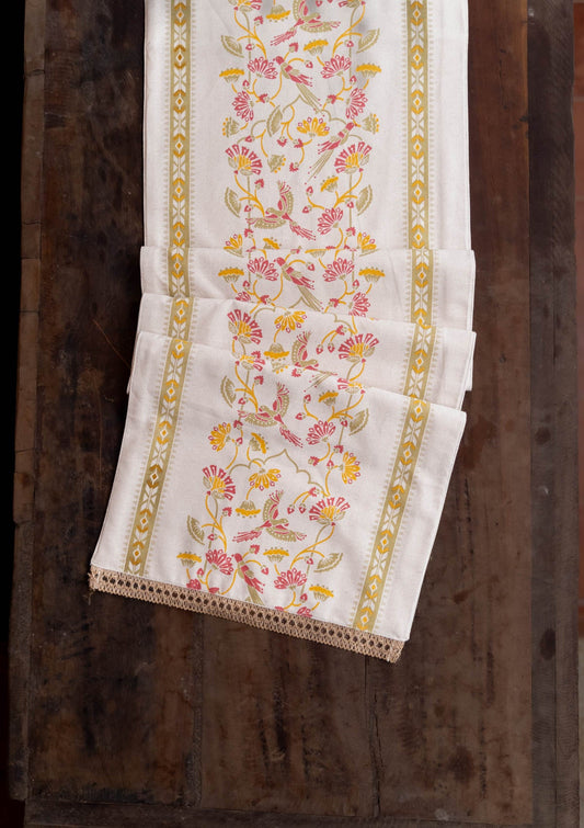 Meenakshi 100% Cotton Printed Green and PinkTable Runner