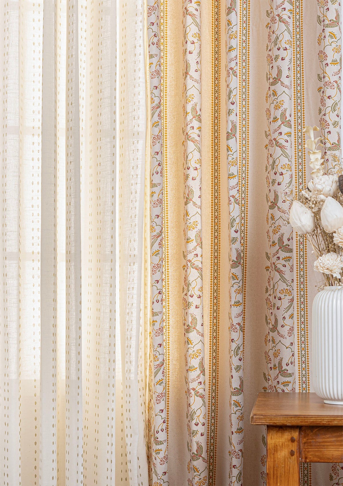 Meenakshi Printed Light Reduction Curtain & Dew Herb Cotton Minimal Design Sheer - 100% Cotton for Living Room & Bedroom - Pack of 4