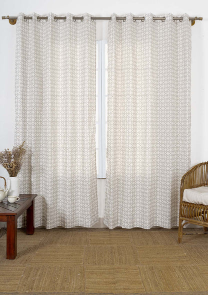 Mirage 100% cotton geometric sheer curtain for living room - Light filtering - Grey - Single - Single Piece