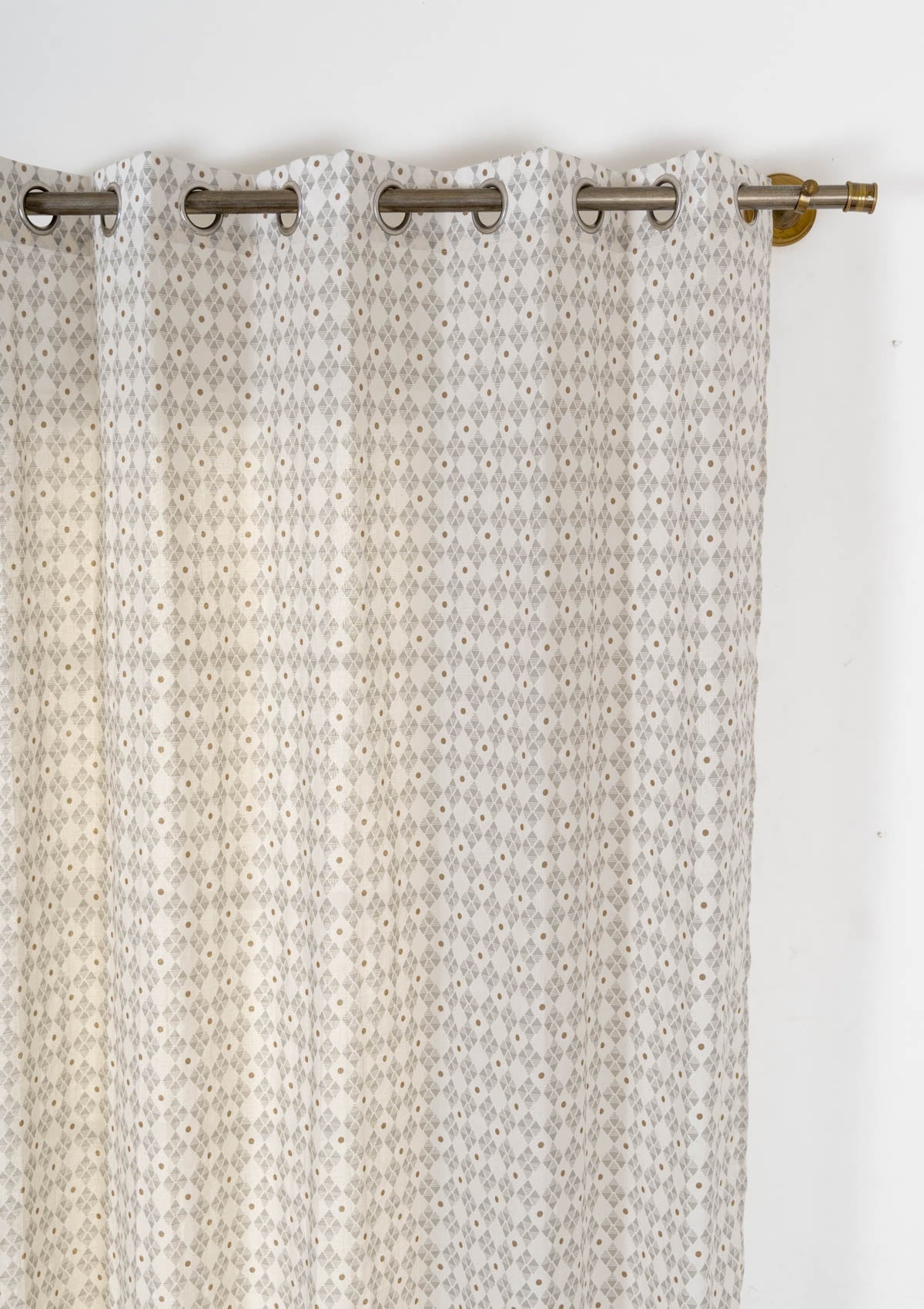 Mirage 100% cotton geometric sheer curtain for living room - Light filtering - Grey - Single - Single Piece