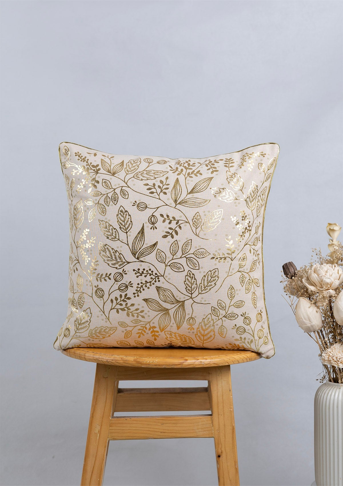Mirra Gold Printed & Mukta Embroidered 100% Cotton Cushion Covers for Sofa - Beige and Brown  - Pack of 2