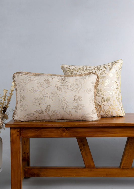 Mirra Gold Printed & Mukta Embroidered 100% Cotton Cushion Covers for Sofa - Beige and Brown  - Pack of 2