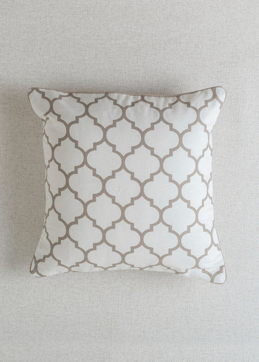 Trellis Printed 100% cotton geometric cushion cover for sofa - Walnut Grey