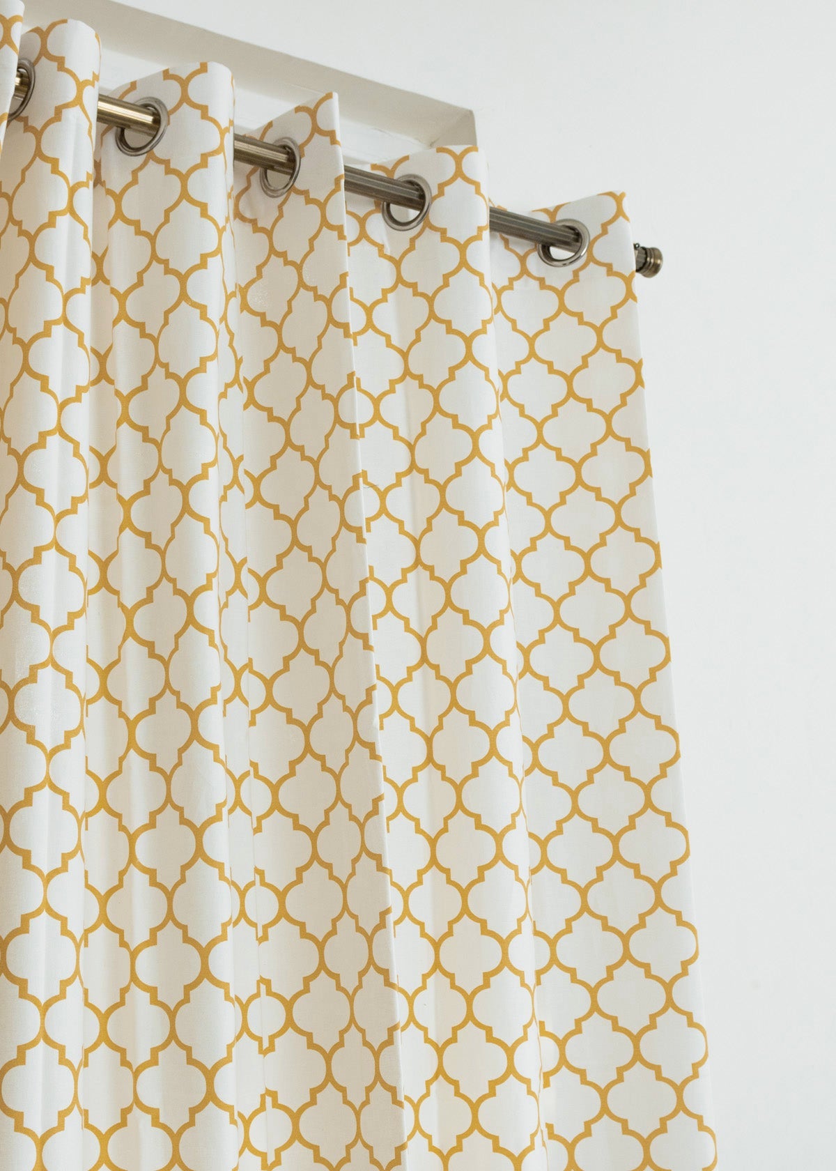 Trellis Printed Mustard 100% cotton geometric curtain for bed room - Light Reduction - Single Piece