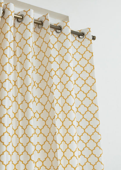Trellis Printed Mustard 100% cotton geometric curtain for bed room - Light Reduction - Single Piece