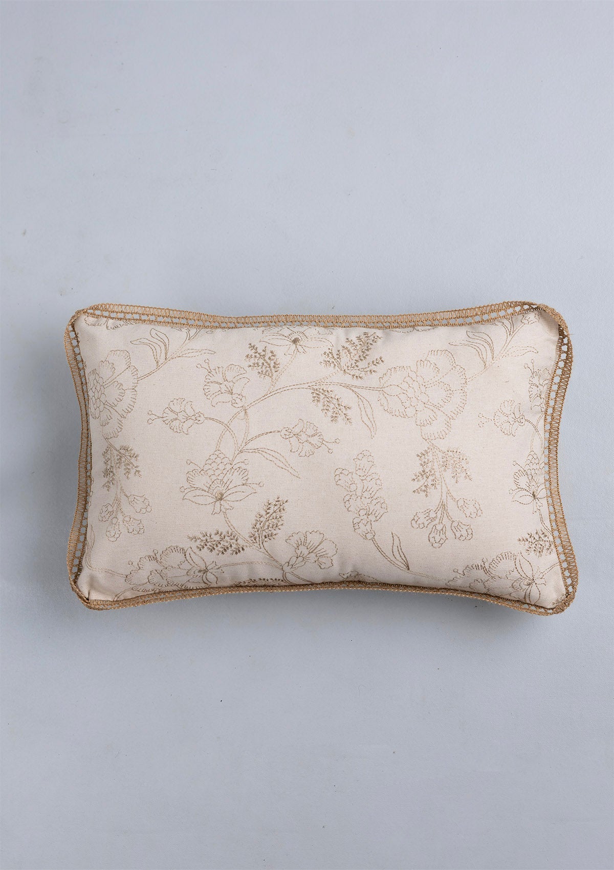 Mukta 100% Cotton Embroidered Brown & Beige Cushion Cover - 12" x 20"