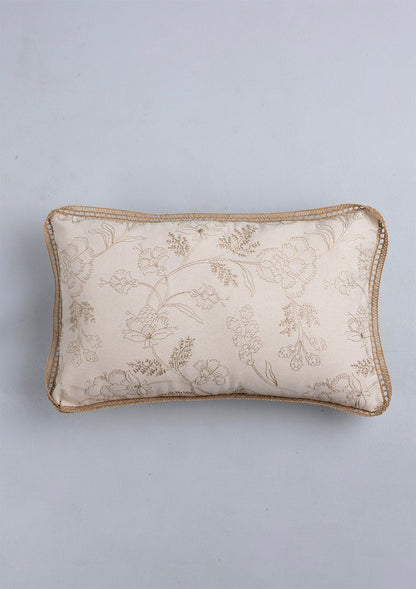 Mukta 100% Cotton Embroidered Brown & Beige Cushion Cover - 12" x 20"