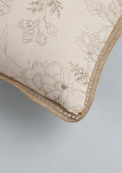 Mukta 100% Cotton Embroidered Brown & Beige Cushion Cover - 12" x 20"