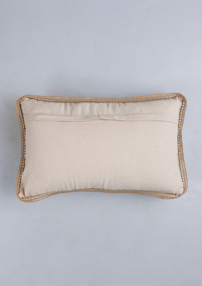Mukta 100% Cotton Embroidered Brown & Beige Cushion Cover - 12" x 20"