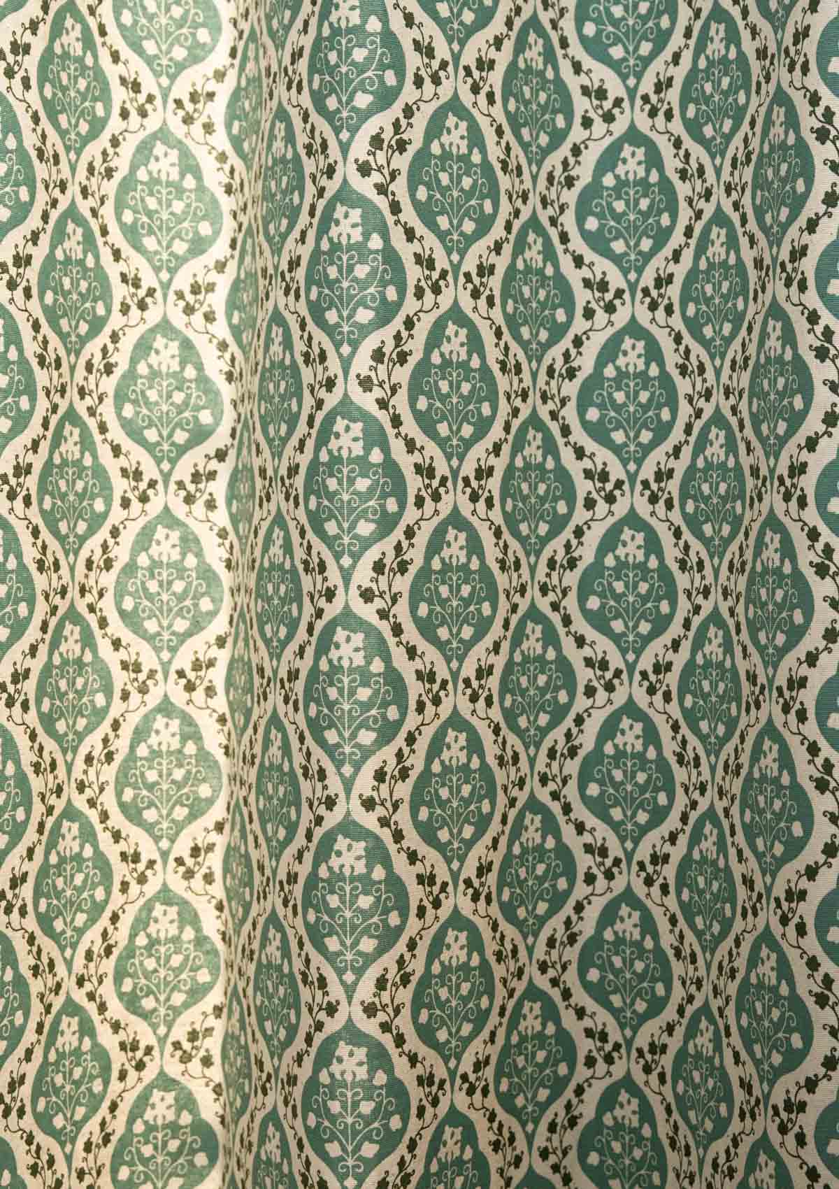 Mulbagal Geometric - Floral printed 100% Cotton Curtain for Living Room and Bedroom - Room Darkening - Sage Green - Single Piece