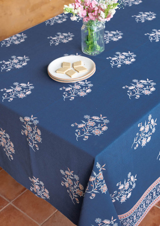 Neela 100% Cotton Ethnic Printed Indigo Table Cloth
