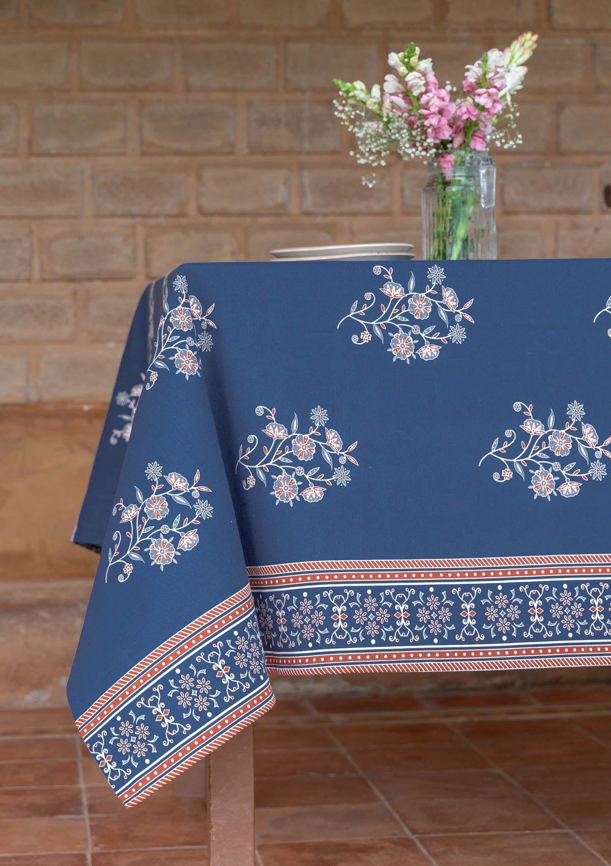 Neela 100% Cotton Ethnic Printed Indigo Table Cloth