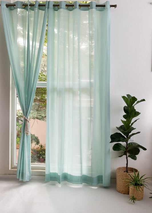 Solid Nile Blue sheer 100% cotton plain curtain for Living room & bedroom - Light filtering - Single Piece