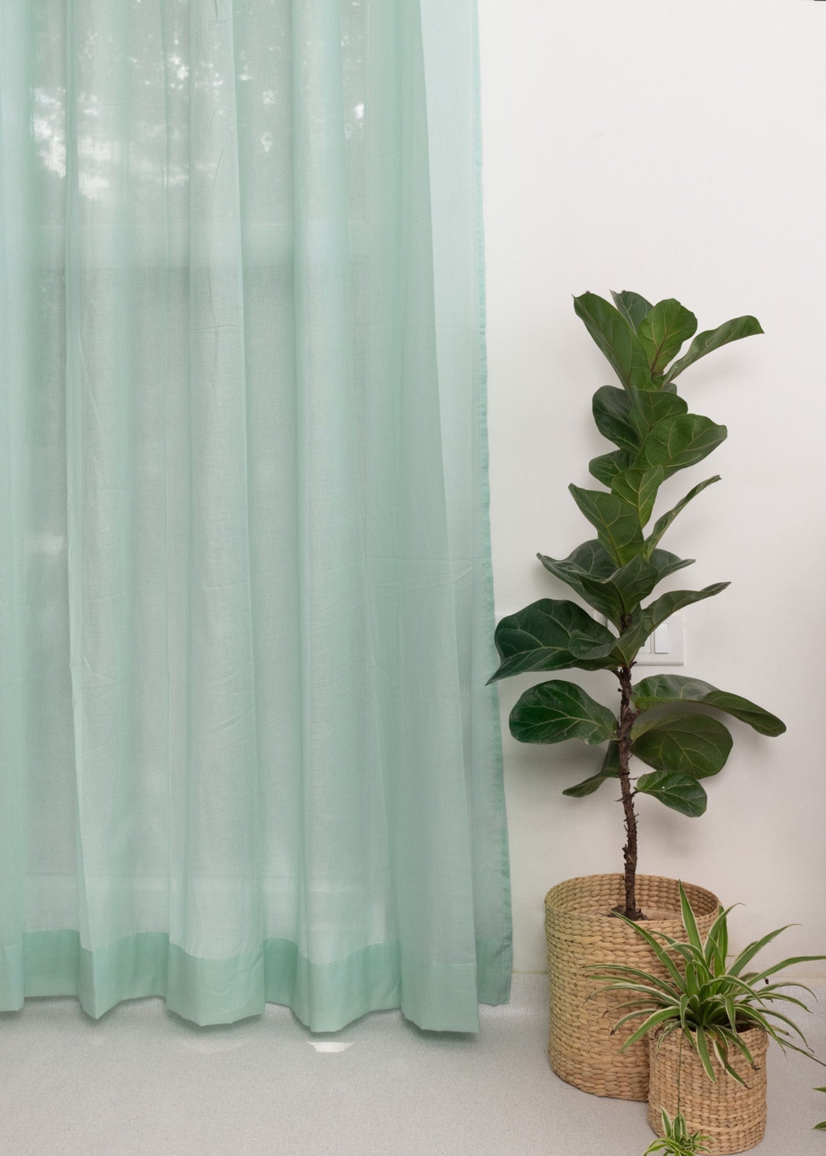 Solid Nile Blue sheer 100% cotton plain curtain for Living room & bedroom - Light filtering - Single Piece