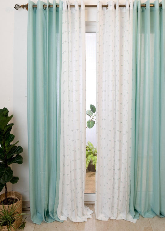 Aniseed Nile Blue Sheer, Nile Blue Solid Sheer Set Of 4 Combo Cotton Curtain - Nile Blue