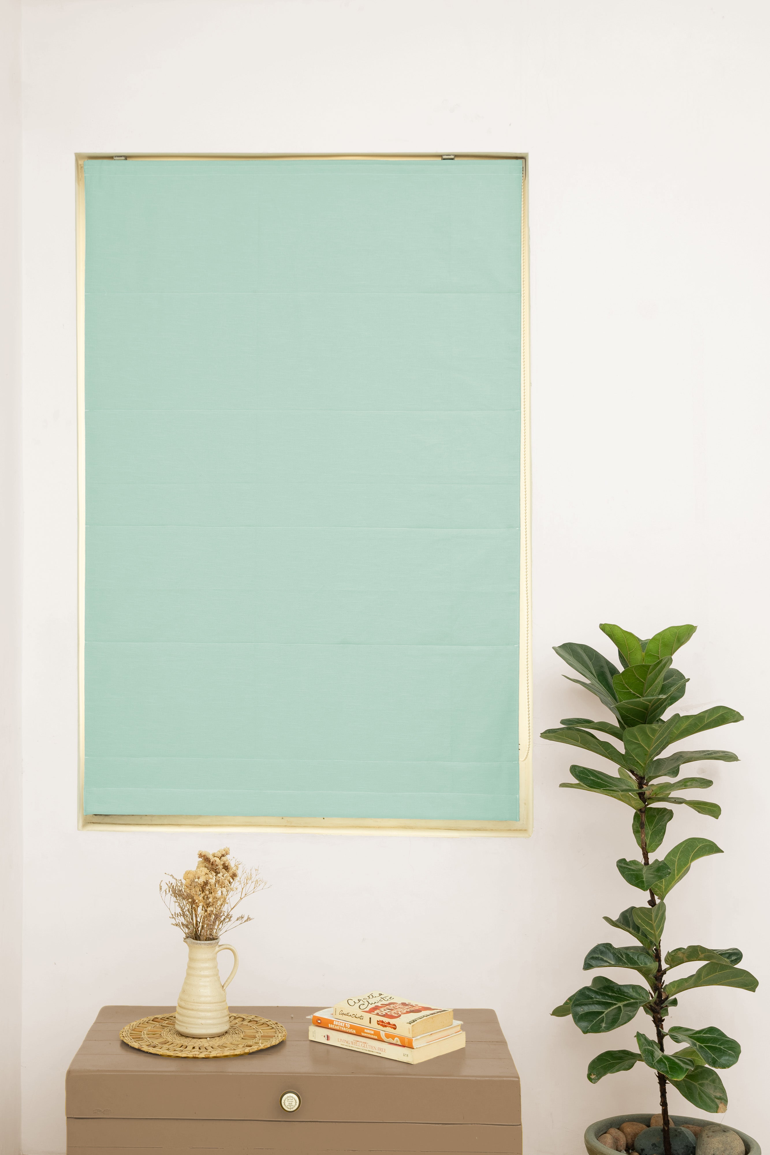 Solid Nile Blue 100% Customizable Cotton plain blind for bedroom - Room darkening