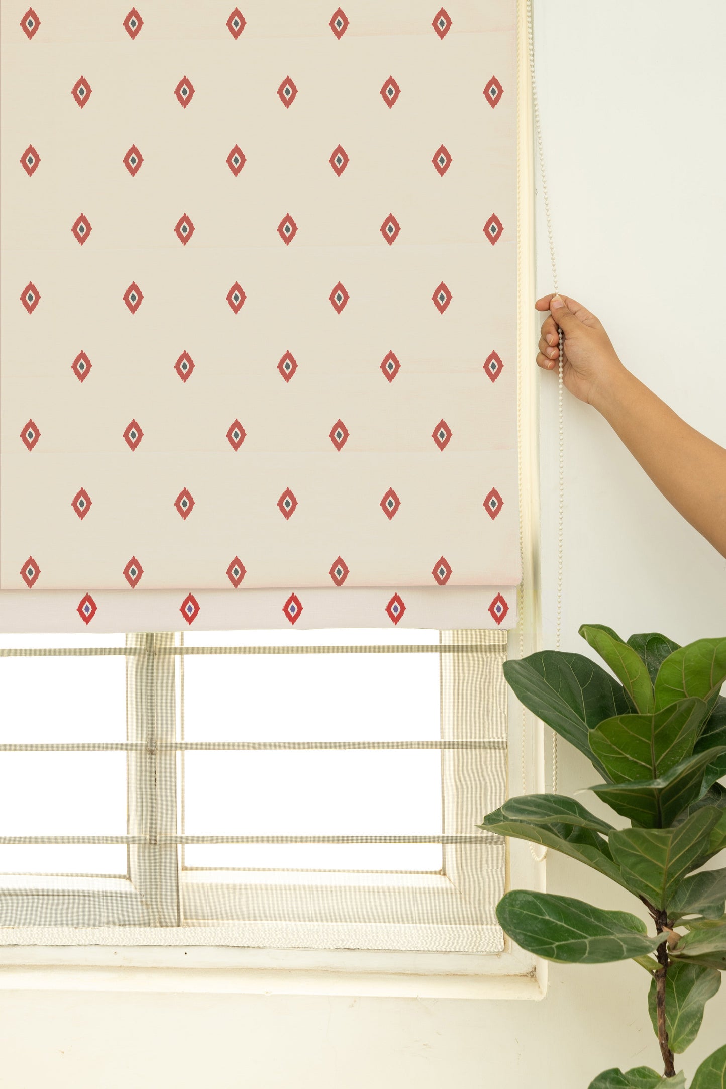 Noor Red 100% Cotton Sheer Printed Customizable blind for livingroom & Bedrooms-Light Filtering