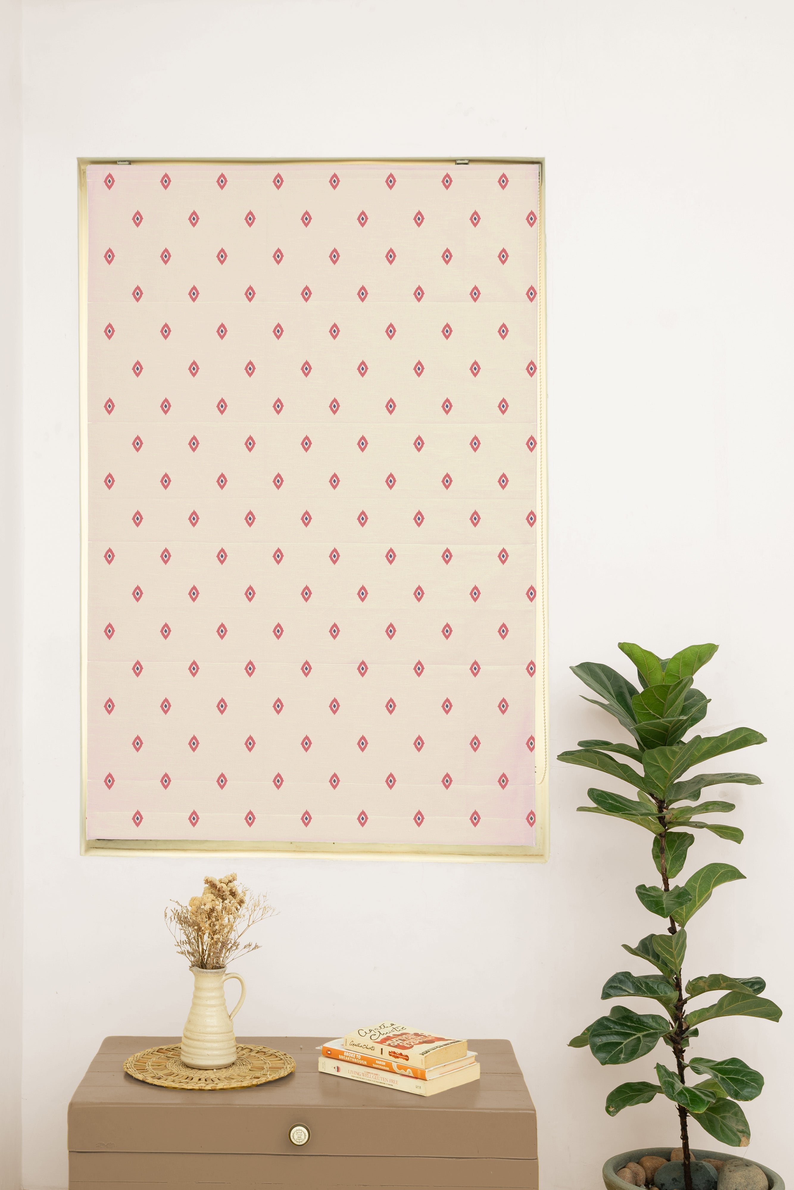Noor Red 100% Cotton Sheer Printed Customizable blind for livingroom & Bedrooms-Light Filtering