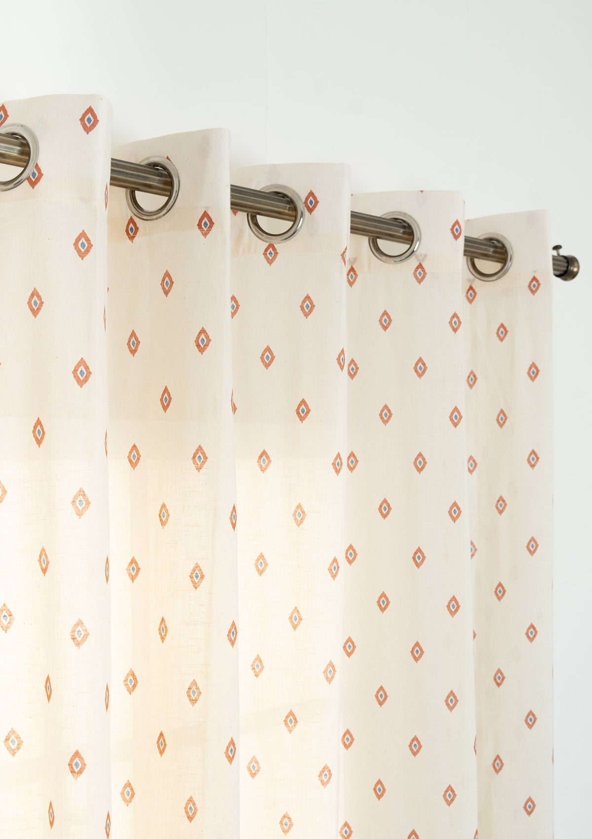 Noor Royal Blue and Brick Red minimal 100% cotton sheer curtain for living room - Light filtering - Single Piece