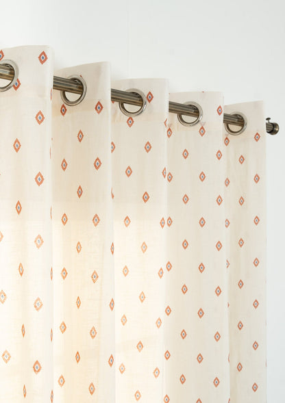 Noor Royal Blue and Brick Red minimal 100% cotton sheer curtain for living room - Light filtering - Single Piece