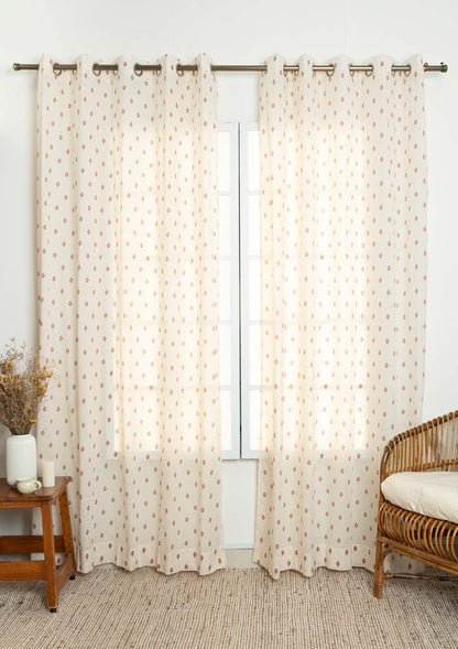 Noor Royal Blue and Brick Red minimal 100% cotton sheer curtain for living room - Light filtering - Single Piece