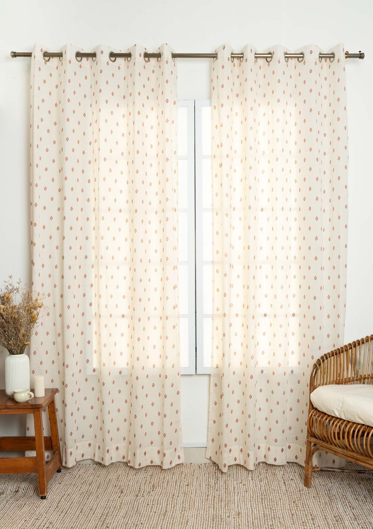 Noor minimal 100% cotton sheer Fabric for living room - Light filtering - Royal blue and Brick red