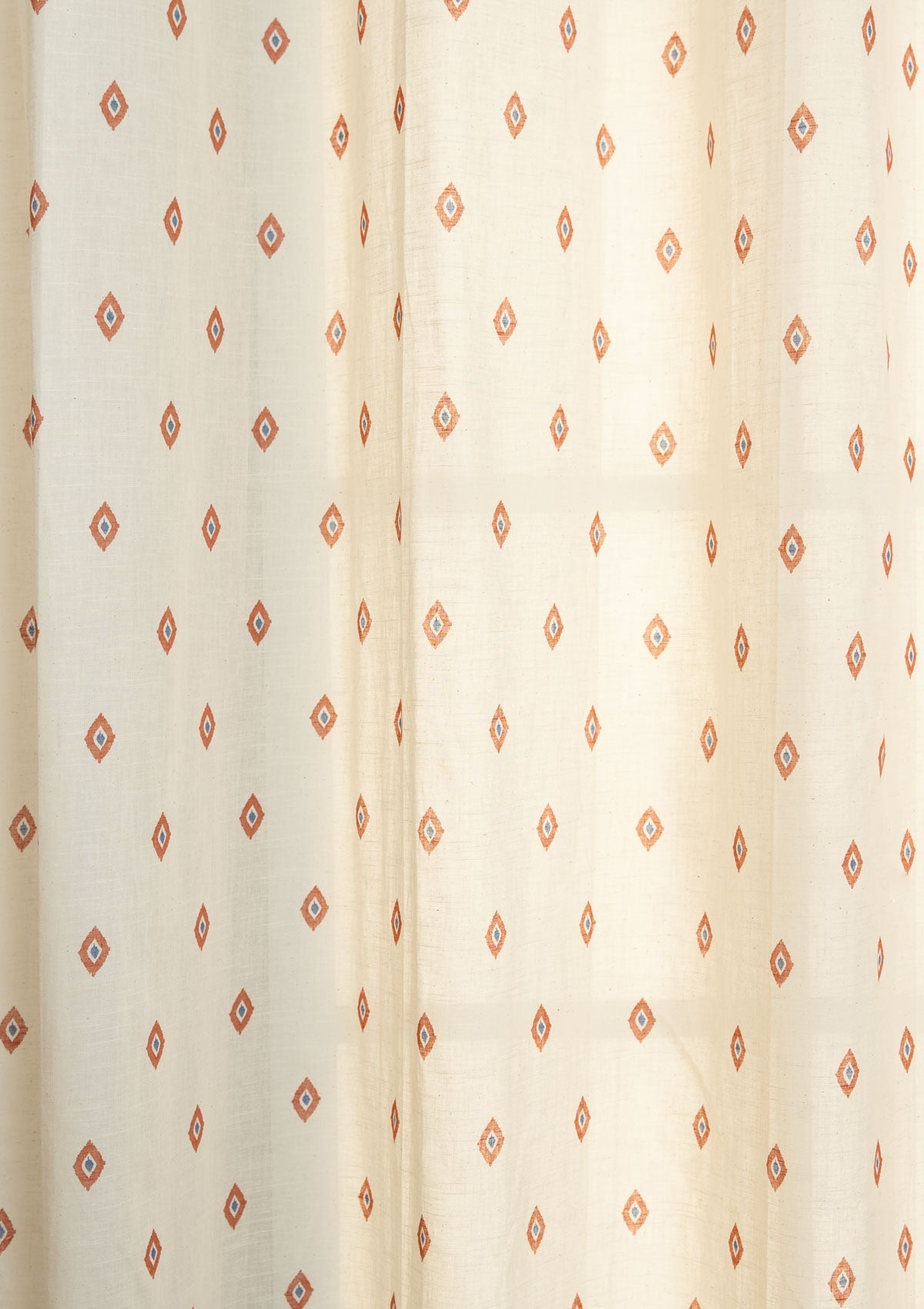 Noor Royal Blue and Brick Red minimal 100% cotton sheer curtain for living room - Light filtering - Single Piece