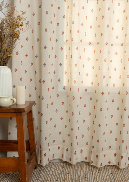 Noor Royal Blue and Brick Red minimal 100% cotton sheer curtain for living room - Light filtering - Single Piece