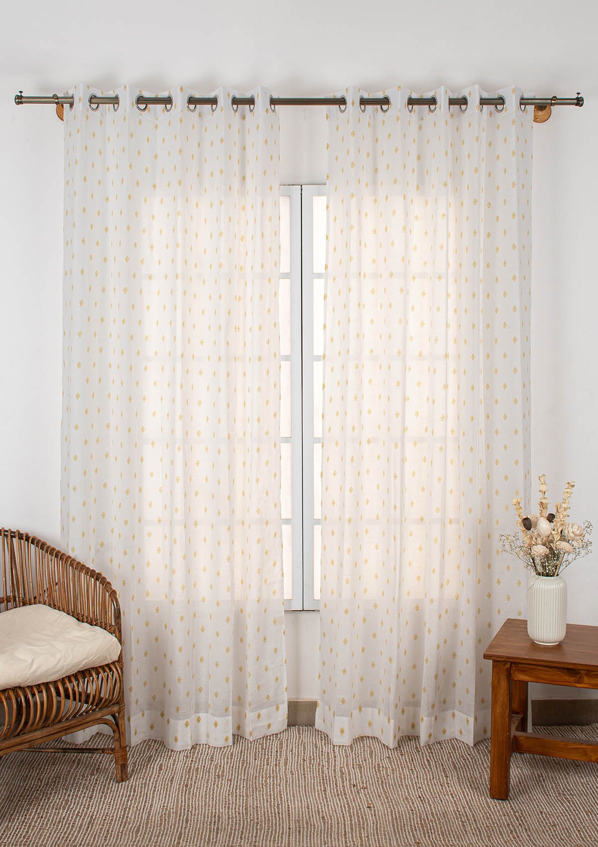 Noor minimal 100% cotton sheer Fabric for living room - Light filtering - Yellow