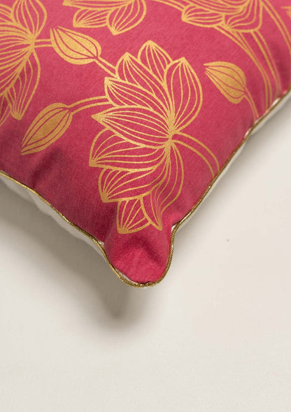 Padma Floral Ethnic 100% Cotton Cushion Cover for Sofa - Rose Pink