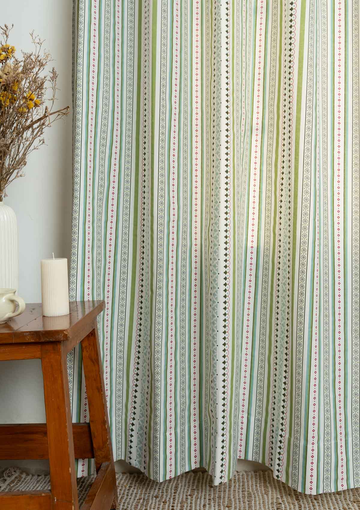 Palace Pillars Geometric printed 100% Cotton Curtain for Living Room and Bedroom - Room Darkening - Multicolor - Single Piece