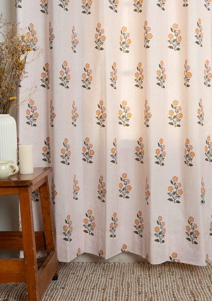 Parijatha Floral printed 100% Cotton Curtain for Living Room and Bedroom - Light Reduction - Rust and Mustard - Single Piece