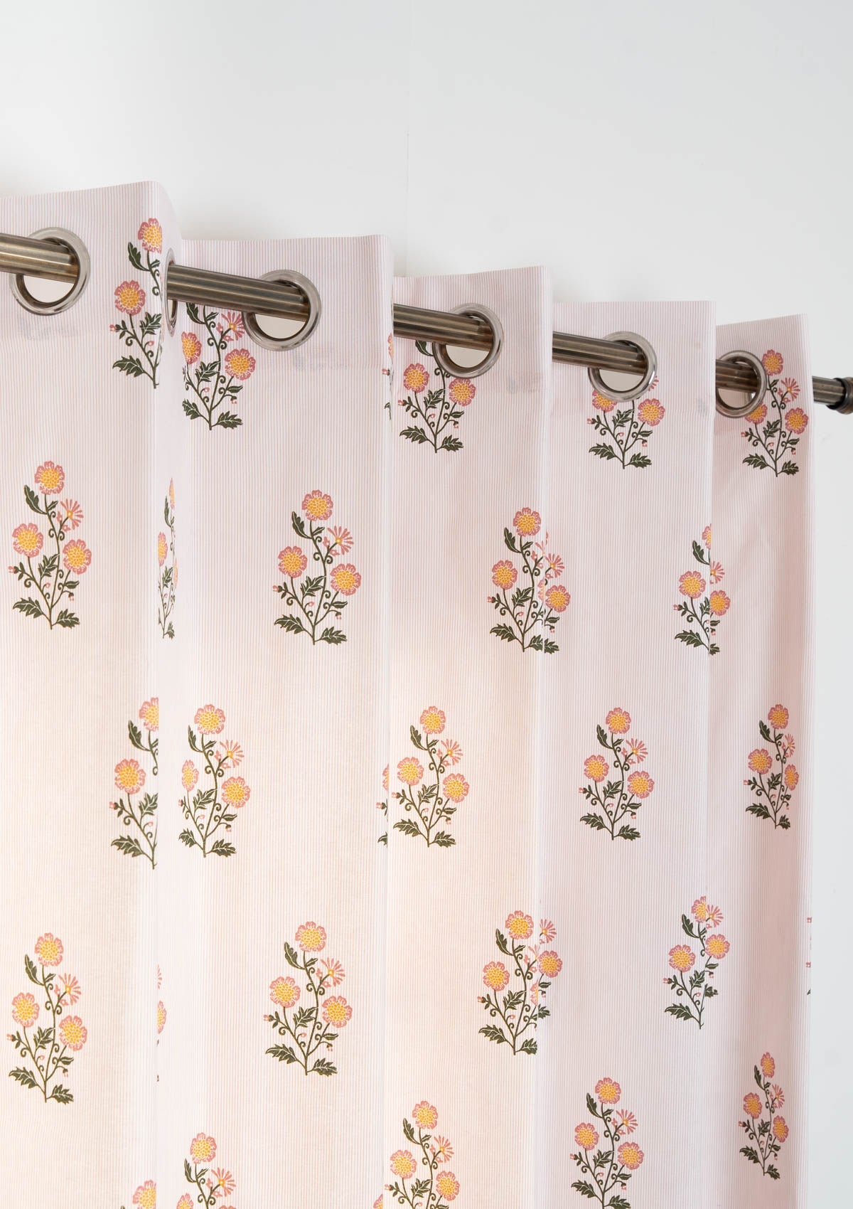 Parijatha Floral printed 100% Cotton Curtain for Living Room and Bedroom - Light Reduction - Rust and Mustard - Single Piece