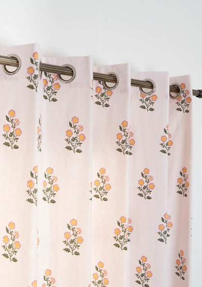 Parijatha Floral printed 100% Cotton Curtain for Living Room and Bedroom - Light Reduction - Rust and Mustard - Single Piece