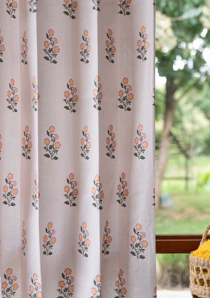 Parijatha Floral printed 100% Cotton Curtain for Living Room and Bedroom - Light Reduction - Rust and Mustard - Single Piece