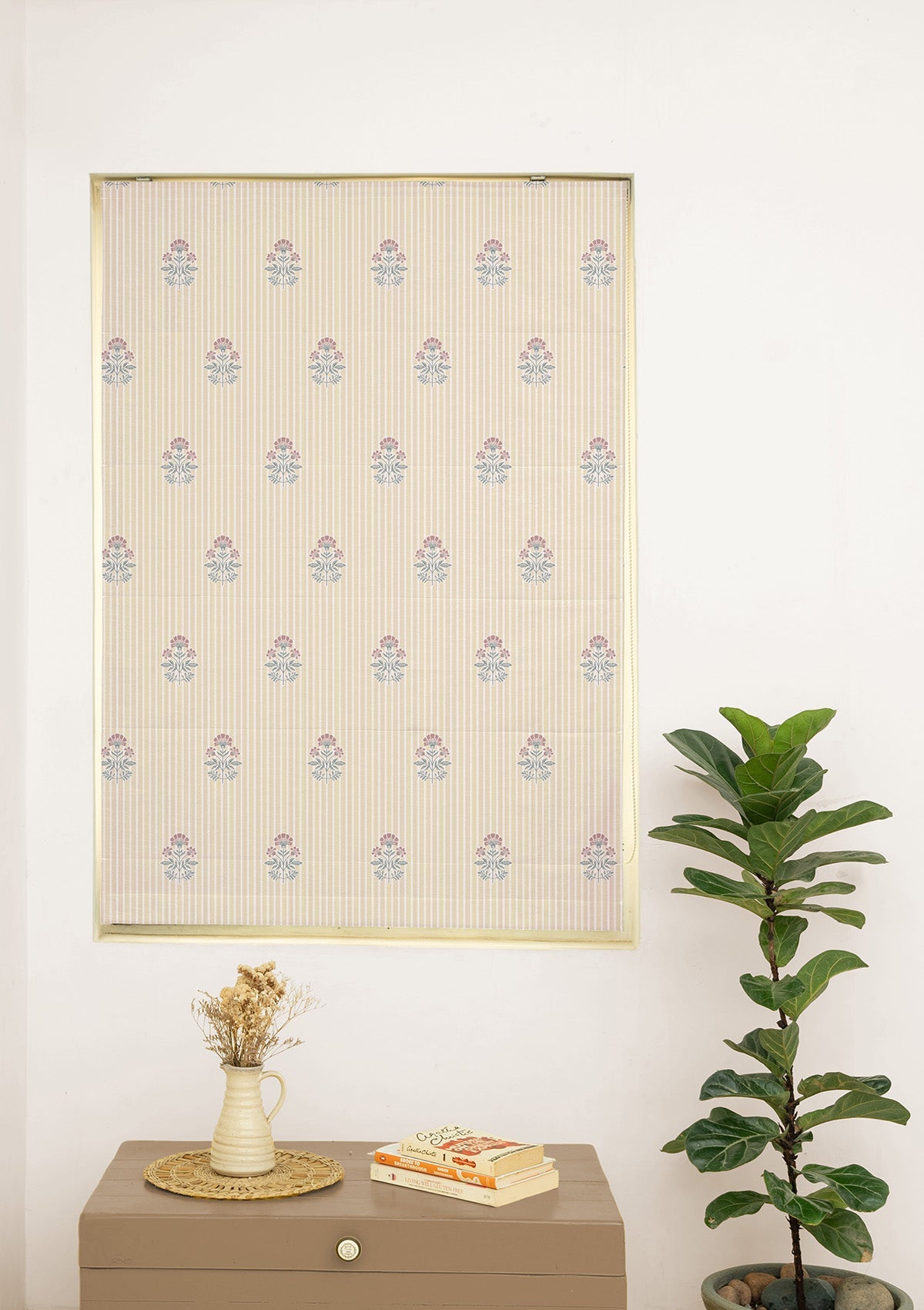 Peony Cream Floral Printed 100% Cotton Blind For Living Room | Light Reduction