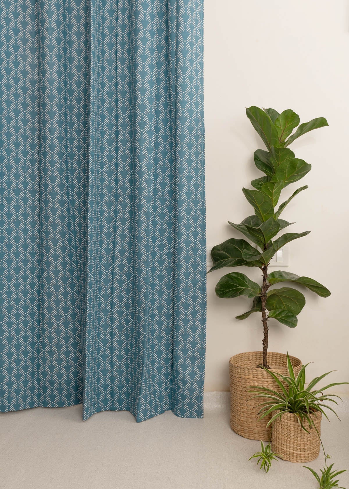 Pergola Indigo 100% cotton geometric curtain for living room & Bedroom - Room darkening - Single Piece