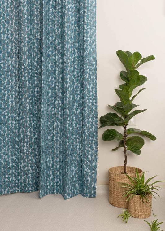 Pergola Indigo 100% cotton geometric curtain for living room & Bedroom - Room darkening - Single Piece
