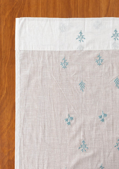 Petal floral Embroidered 100% cotton Sheer Curtain for living room - Light filtering - Nile blue - Single Piece