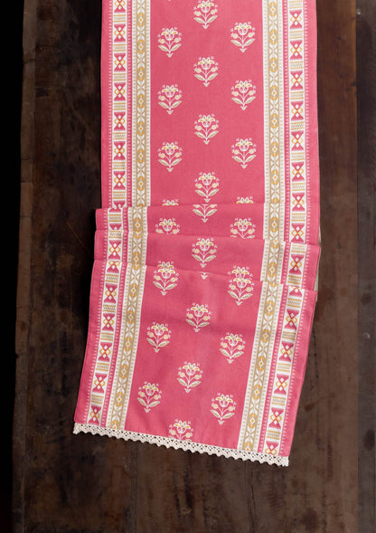 Phool 100% Cotton Printed Pink and Green Table Runner