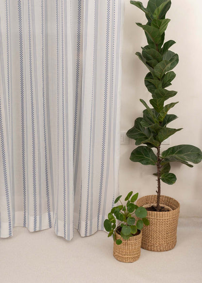 Picket Fence  Royal Blue 100% Cotton Sheer Geometric curtain for Living room & bedroom - Light filtering - Single Piece
