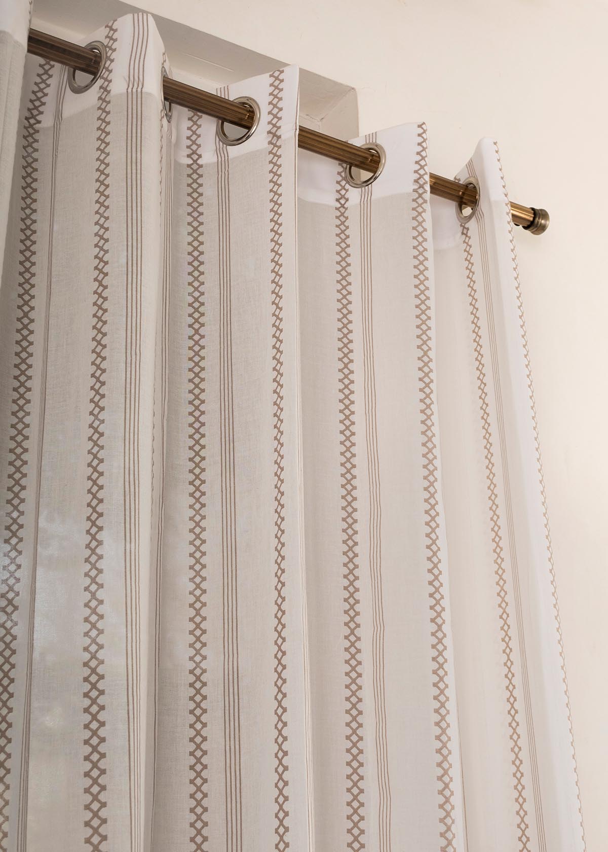 Picket Fence Walnut Grey 100% Cotton Sheer Geometric curtain for Living room & bedroom - Light filtering - Single Piece
