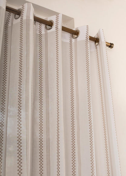 Picket Fence Walnut Grey 100% Cotton Sheer Geometric curtain for Living room & bedroom - Light filtering - Single Piece