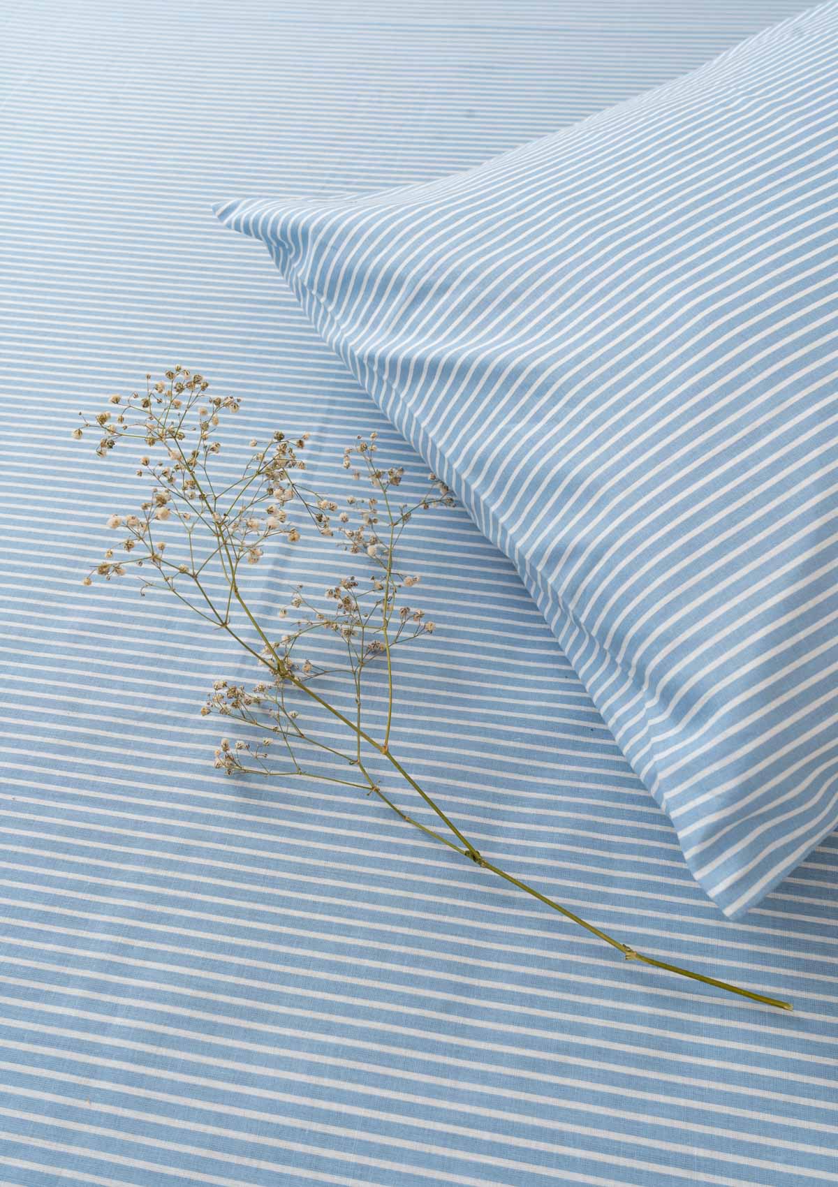 Stripes Fitted Sheet - Powder Blue