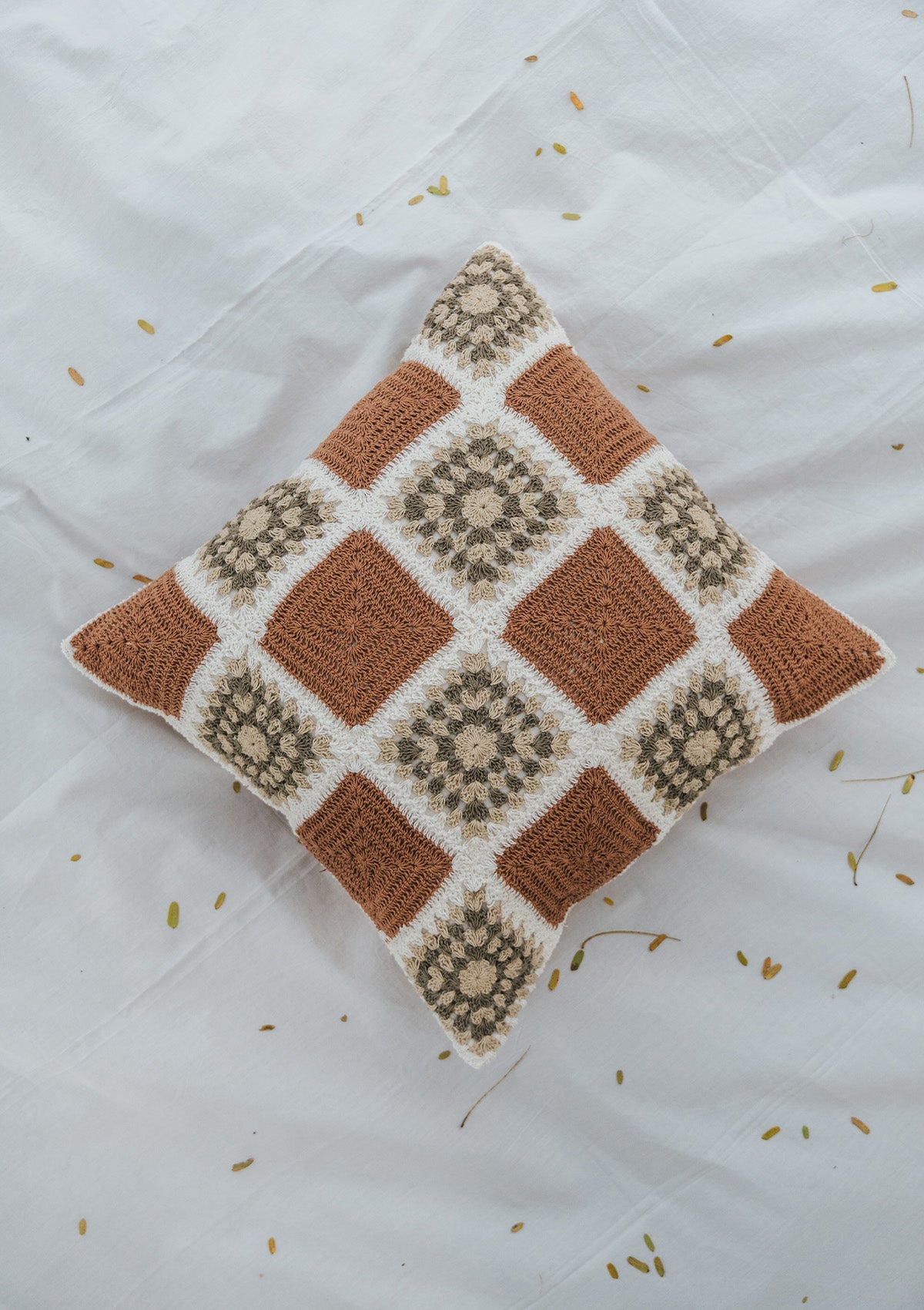 Prism Crochet Geometric Fusion Cushion Cover – 100% Cotton - Rust